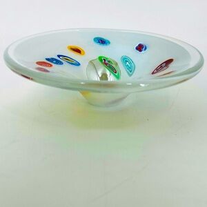 Vintage Lavorazione Murano Millefiori White Glass CenterPiece Bowl Italy